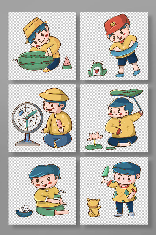 夏至節(jié)氣夏季避暑元素插畫