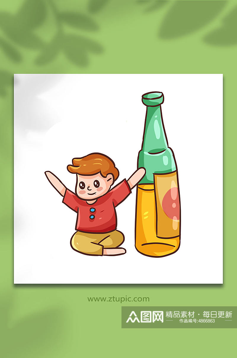 夏至节气男孩和一瓶饮料夏季插画素材