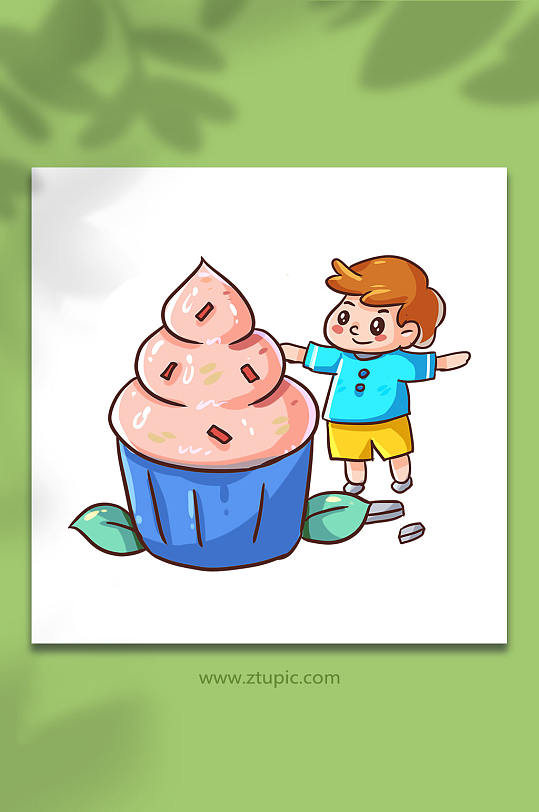 夏至节气冰淇淋和小男孩夏季插画