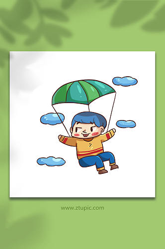 童趣卡通儿童节人物降落伞下降元素插画