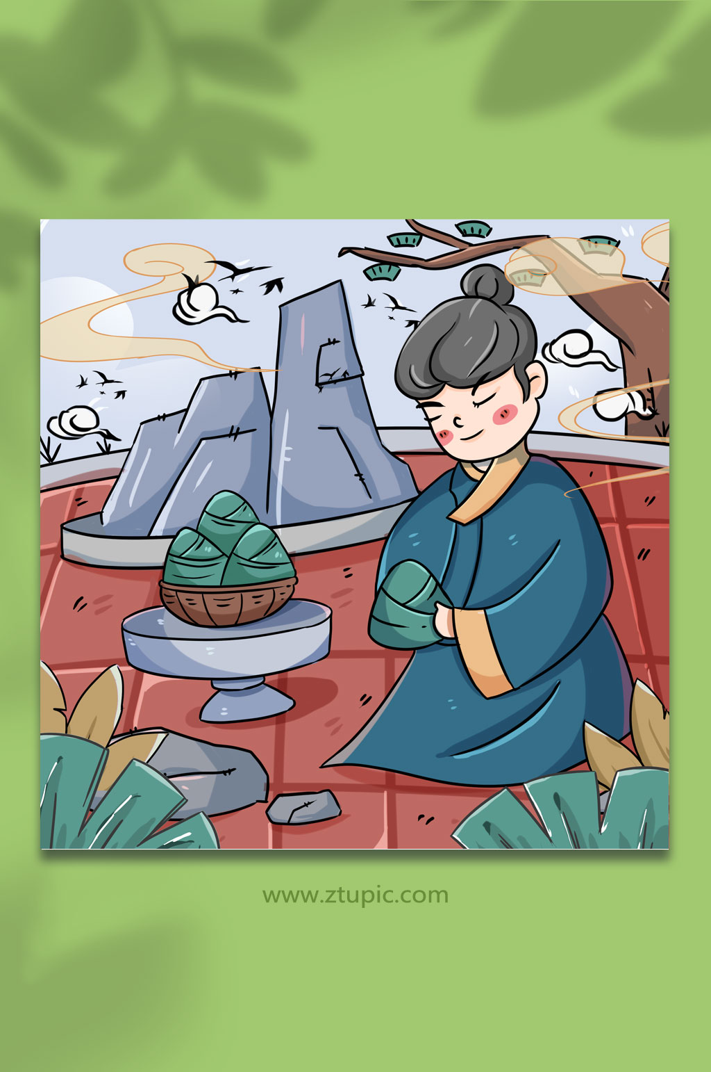 中國(guó)風(fēng)端午節(jié)人物吃粽子的男孩插畫(huà)素材