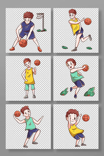 卡通男孩打篮球运动人物元素插画