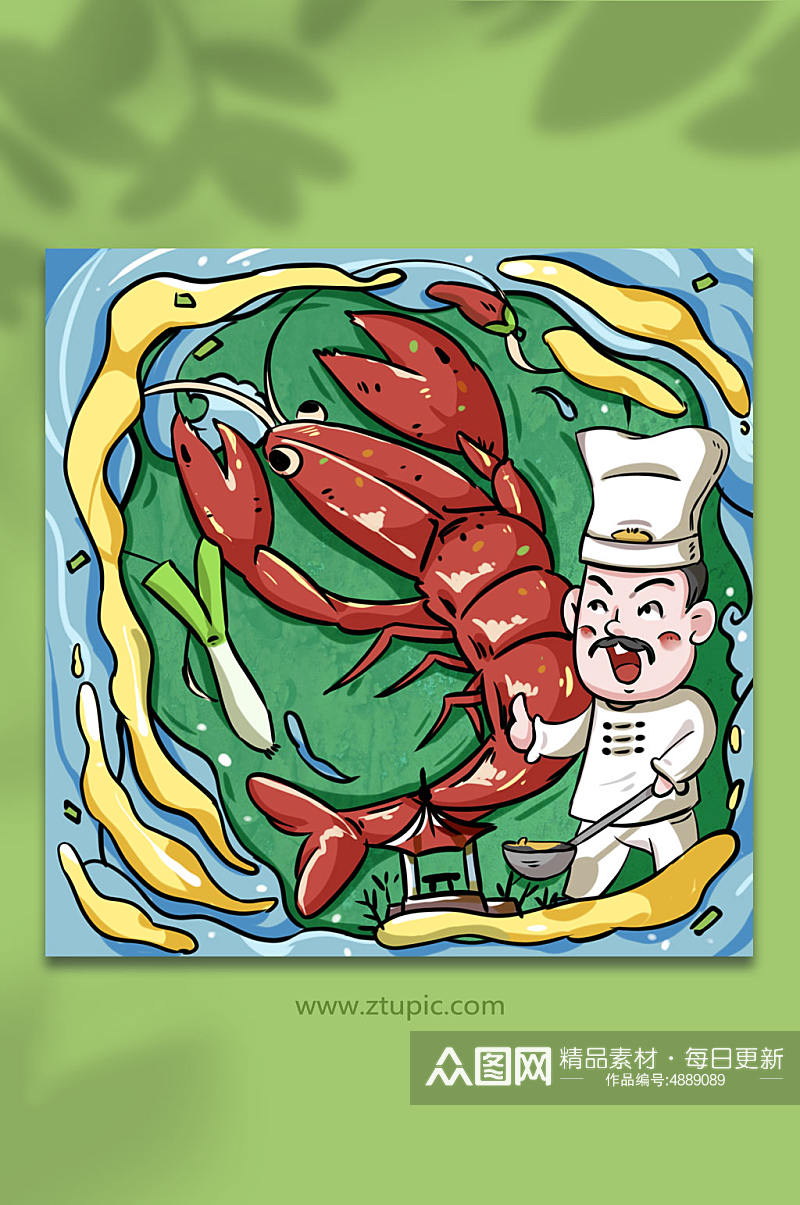 小龙虾美食人物小龙虾油和厨师插画素材