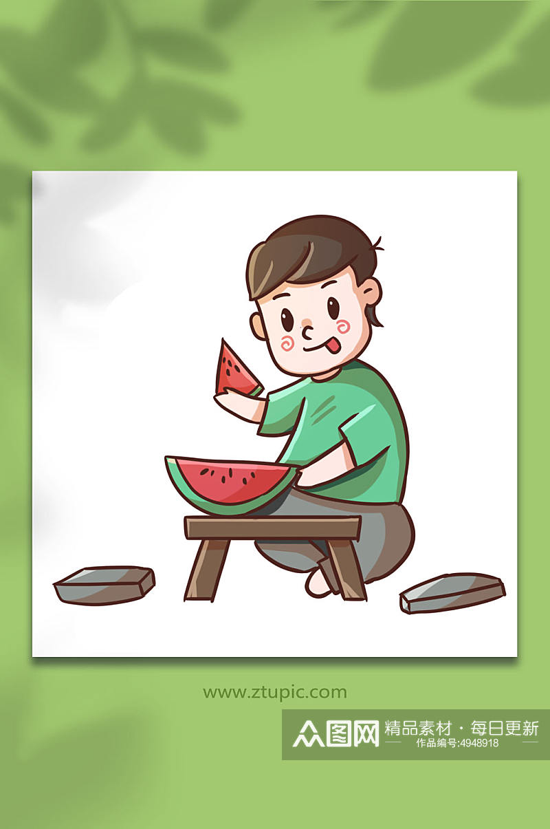 吃西瓜大暑节气夏季元素插画素材