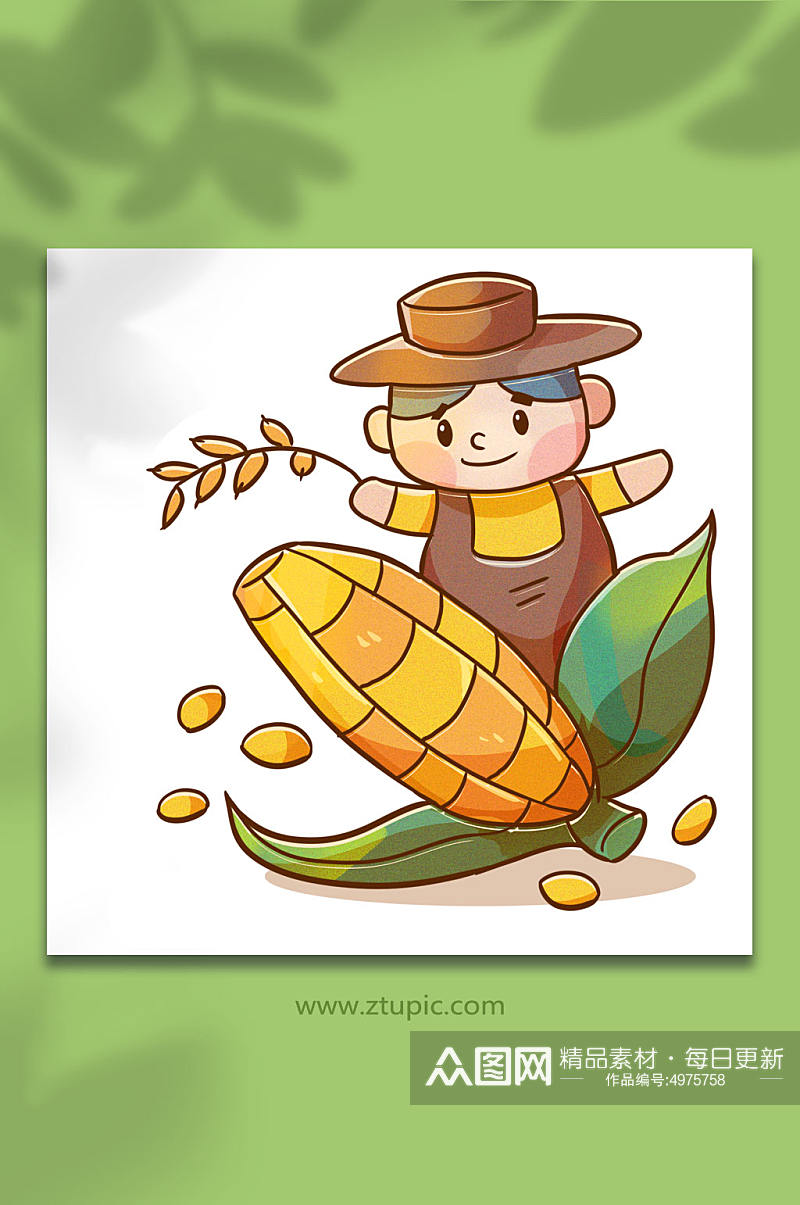 玉米农民立秋节气秋季元素插画素材
