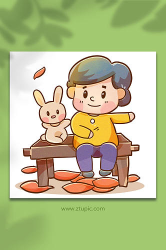 兔子女孩立秋节气秋季元素插画