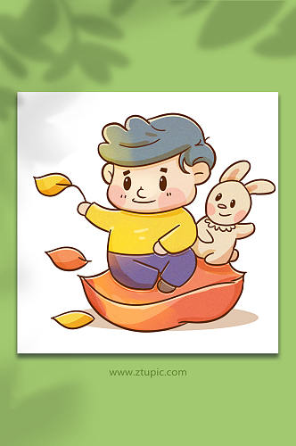 兔子男孩立秋节气秋季元素插画
