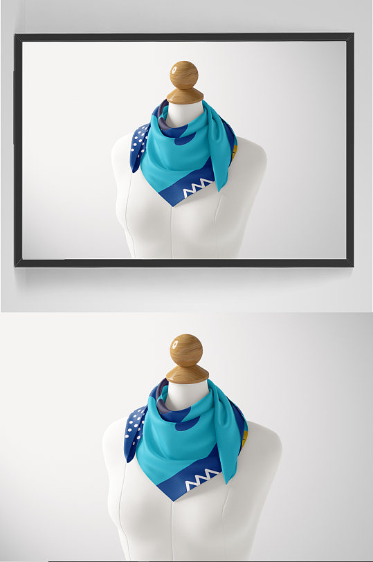 蓝色丝绸丝巾样机-众图网
