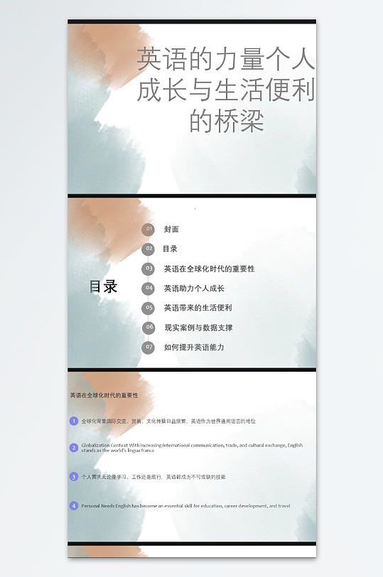 全球化时代英语重要性双语演讲PPT素材-众图网