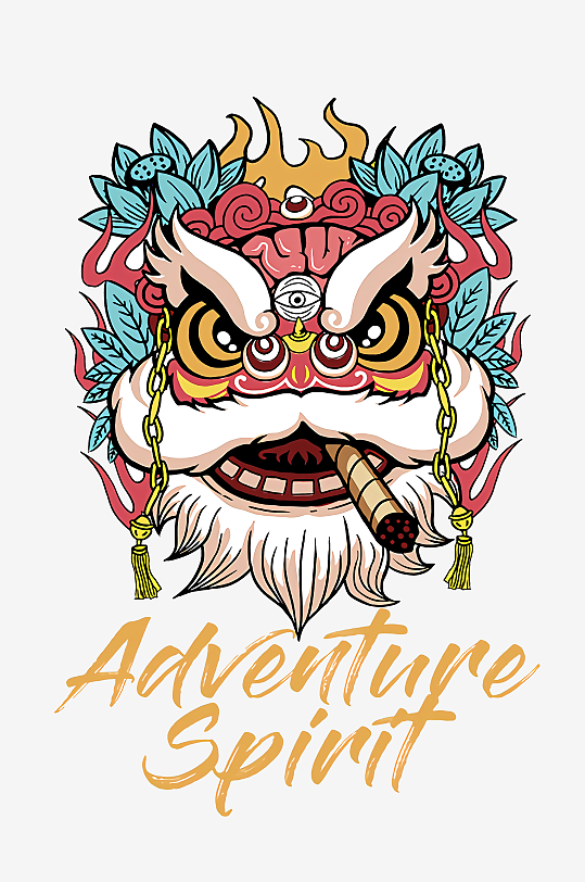 卡通风格舞狮形象插画免抠素材-众图网