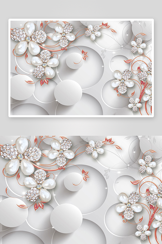 唯美花卉立体电视机背景墙-众图网