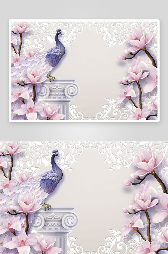 唯美花卉立体背景墙-众图网