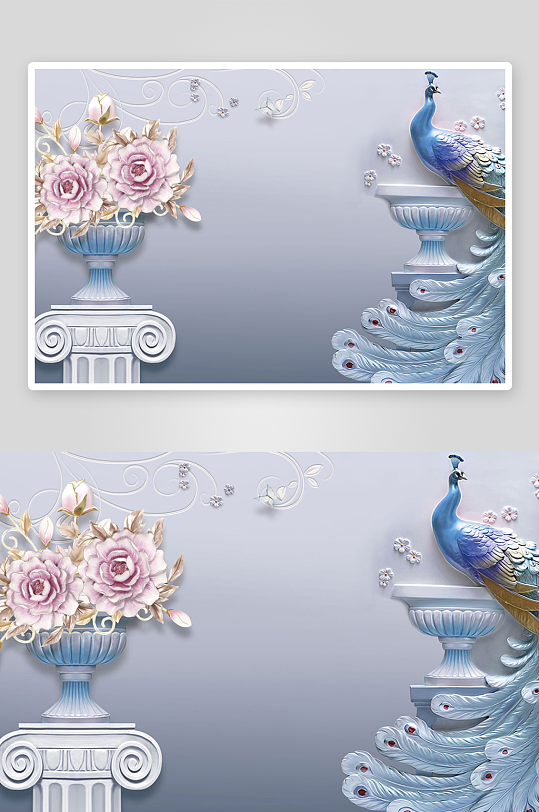 唯美花卉立体背景墙-众图网