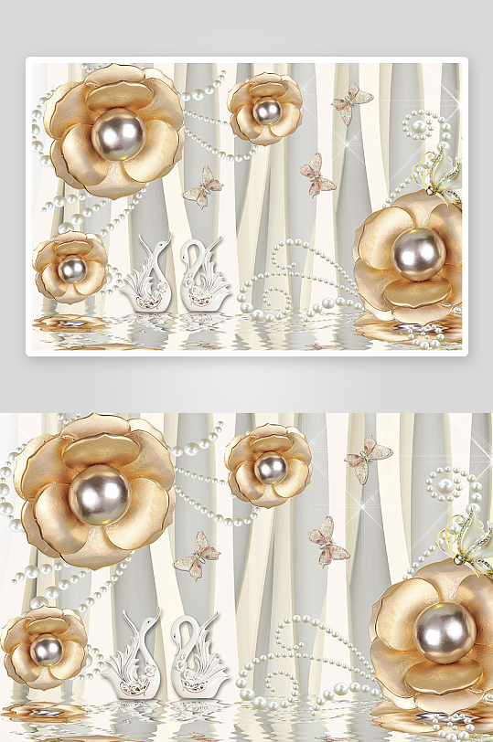 唯美花卉立体背景墙-众图网