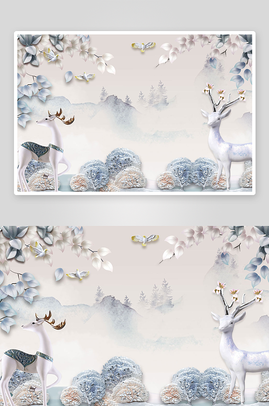 唯美花卉立体背景墙-众图网