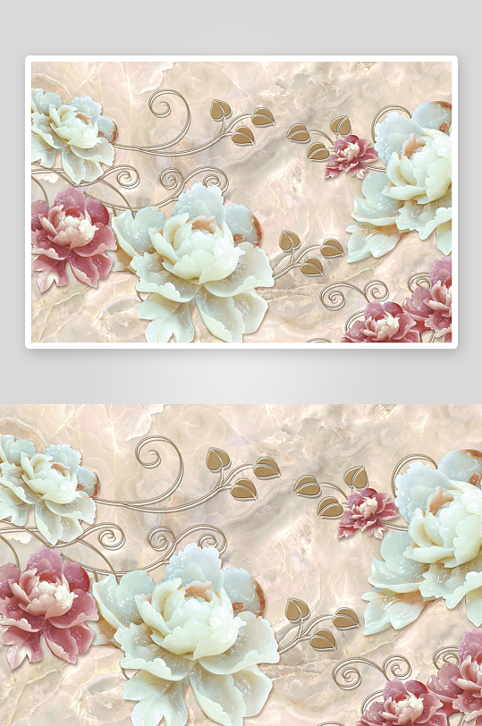 唯美花卉立体背景墙素材-众图网