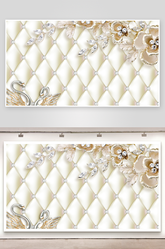 中式立体花卉电视背景墙-众图网