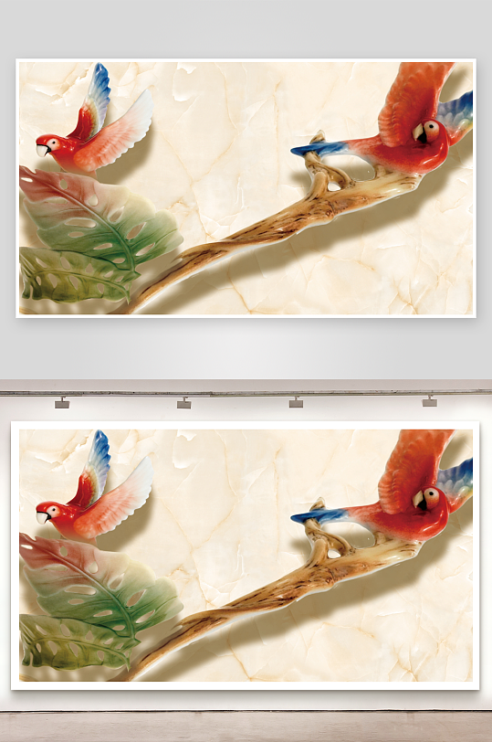 中式立体花卉电视背景墙-众图网