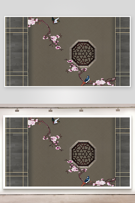 唯美花卉背景墙装饰画-众图网