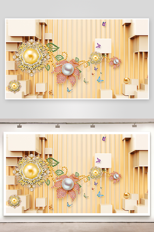 立体花卉背景墙装饰画-众图网