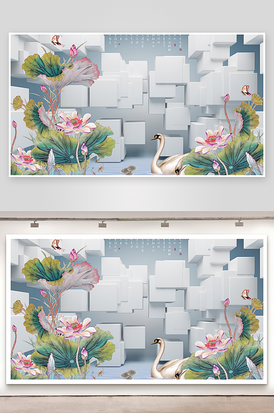 立体花卉背景墙装饰画-众图网