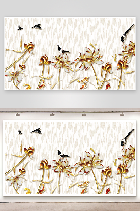 立体花卉背景墙装饰画-众图网