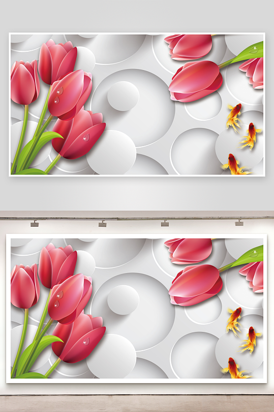 立体花卉背景墙装饰画-众图网