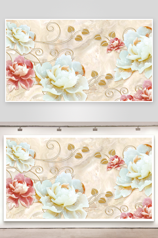 立体花卉背景墙装饰画-众图网