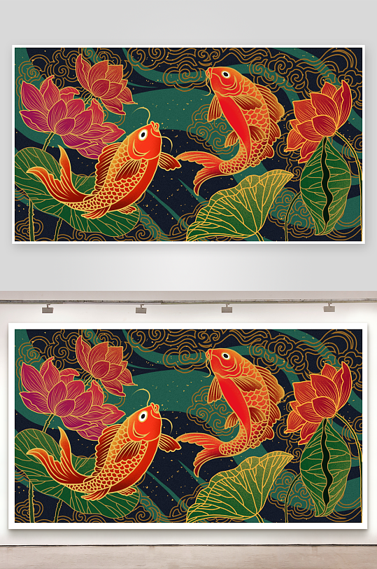 中式花卉风景画装饰画-众图网