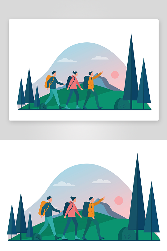 矢量徒步探险插画素材-众图网