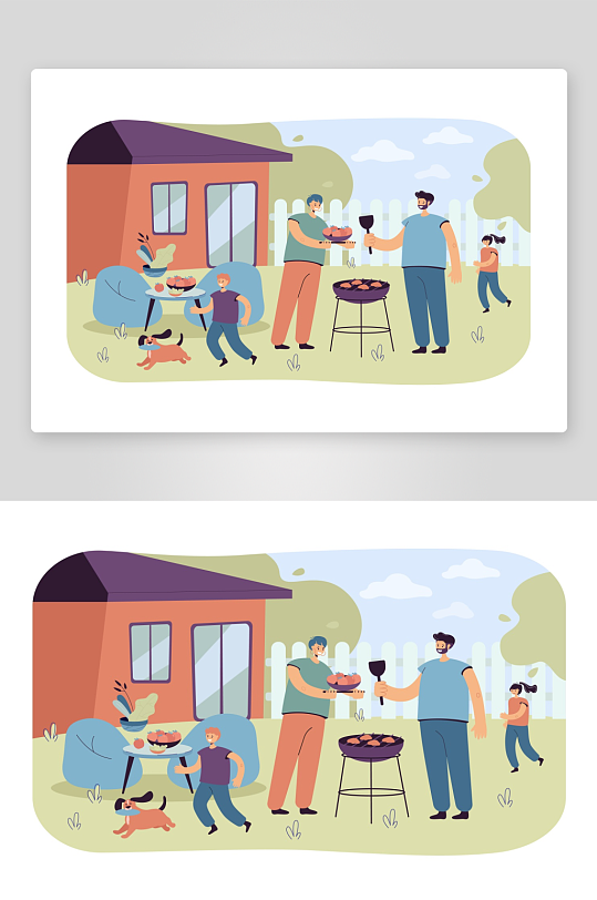 矢量水彩烧烤插画模板-众图网