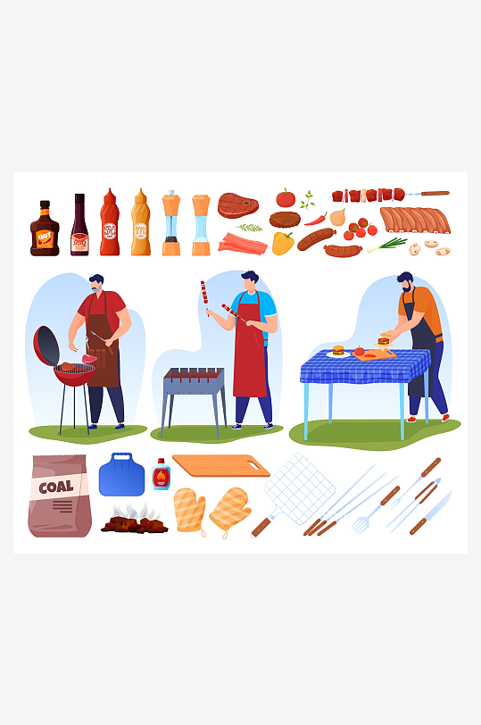 矢量水彩烧烤插画模板-众图网
