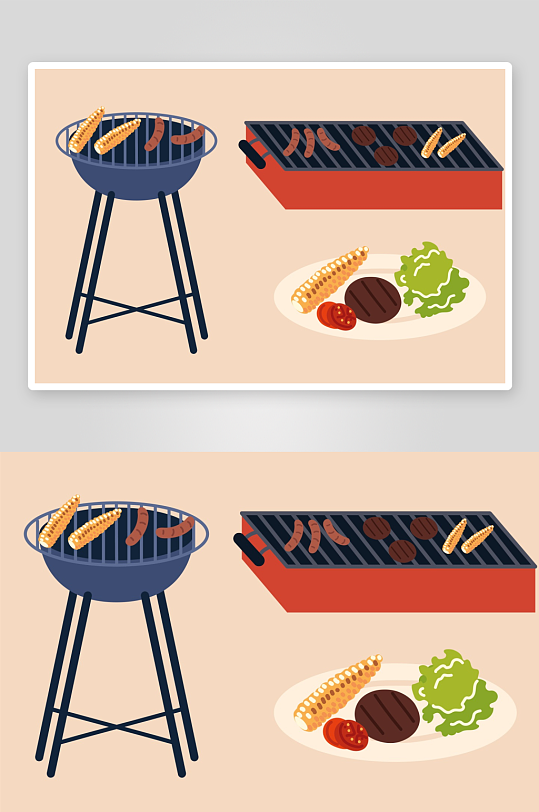 矢量水彩烧烤插画模板-众图网