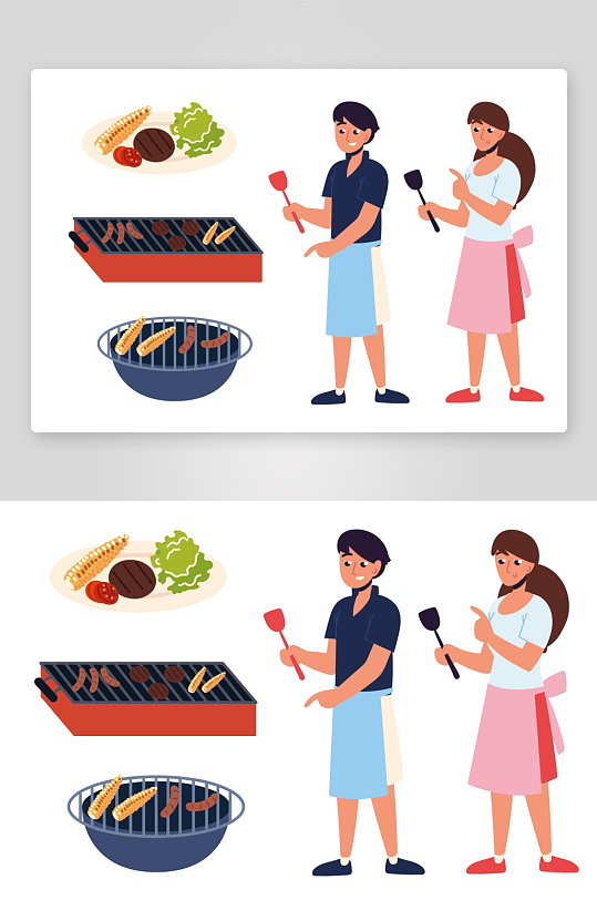 矢量水彩烧烤插画模板-众图网