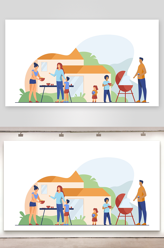 矢量水彩烧烤插画模板素材-众图网