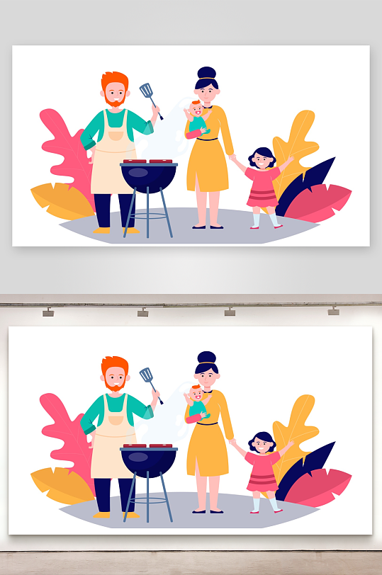 矢量水彩烧烤插画模板素材-众图网