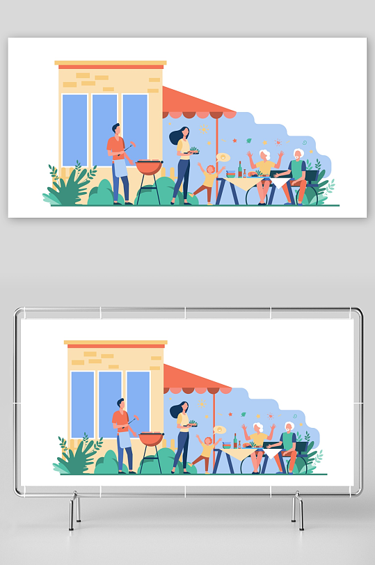 矢量水彩烧烤插画模板素材-众图网