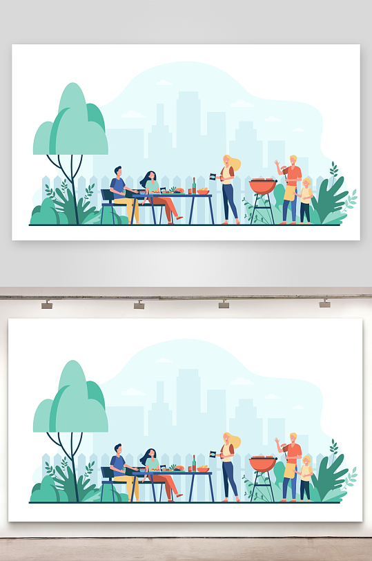 矢量水彩烧烤插画模板素材-众图网