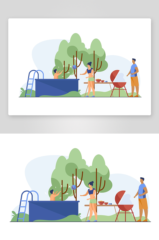 矢量水彩烧烤插画模板素材-众图网