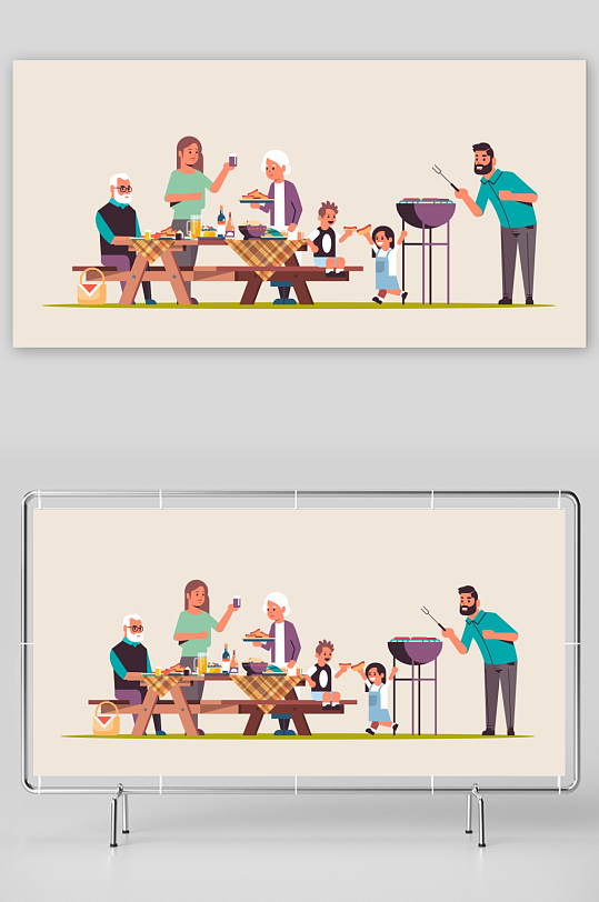 矢量水彩烧烤插画素材-众图网