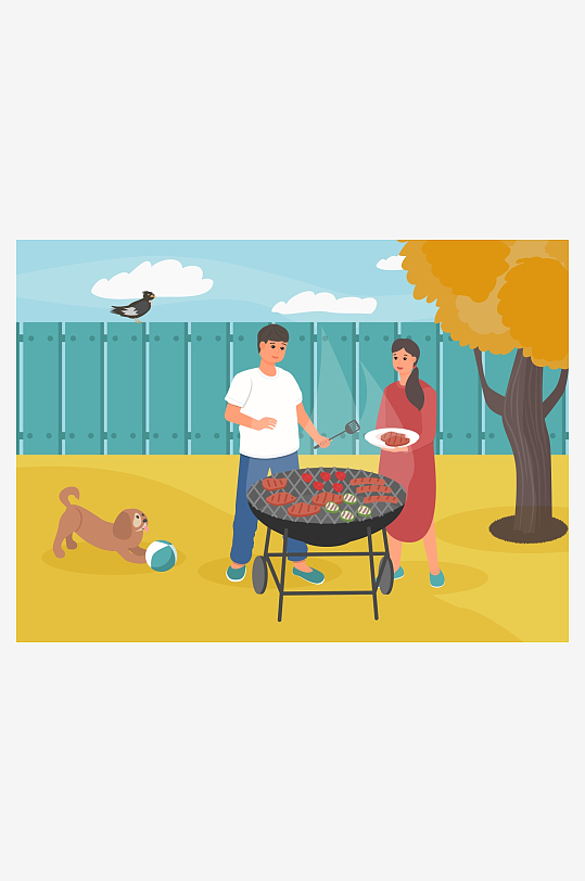 矢量水彩烧烤插画素材-众图网