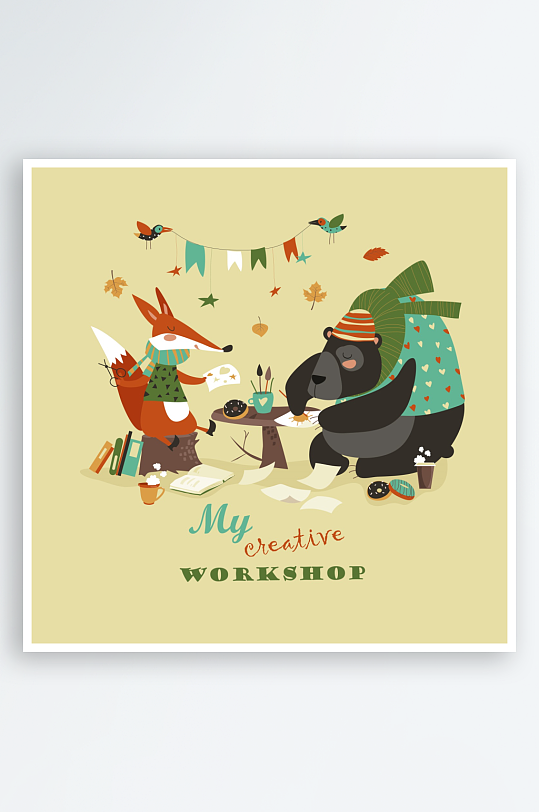 矢量北欧森系插画素材-众图网