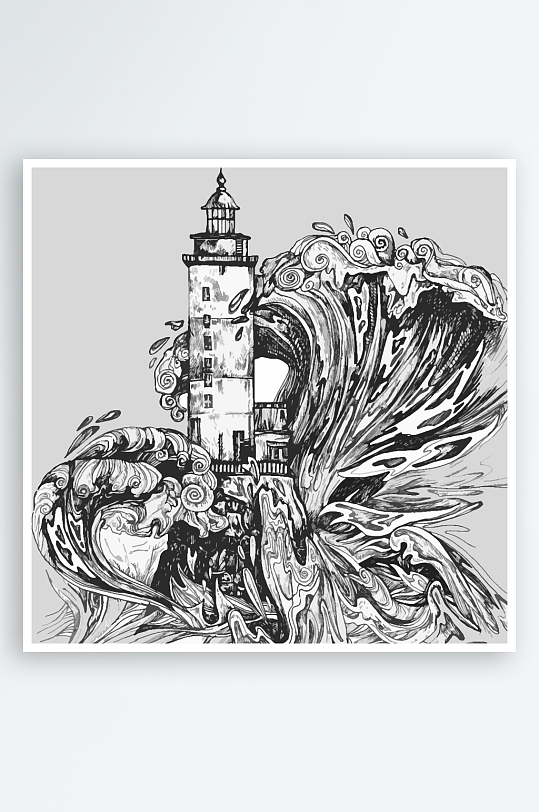 海洋生物手绘元素插画-众图网