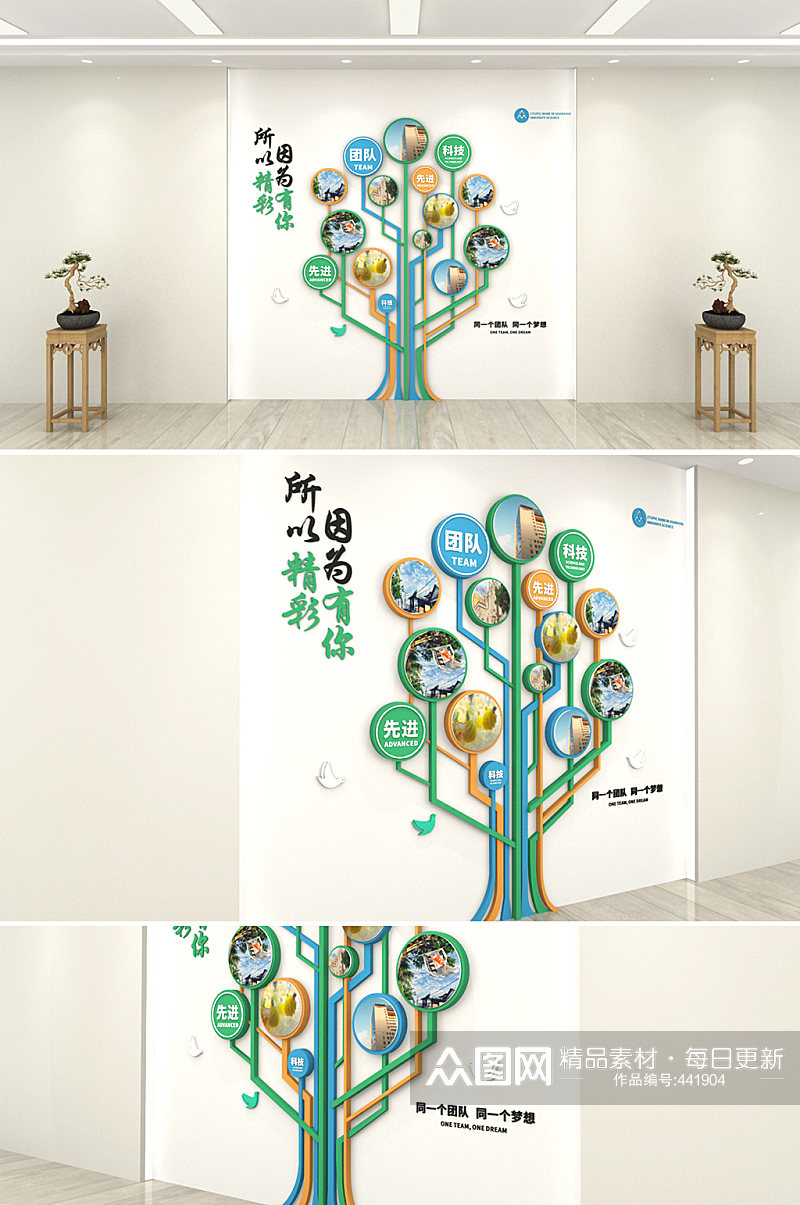 员工心语 心愿树 先进个人竖版企业创意设计图照片墙文化墙科技素材