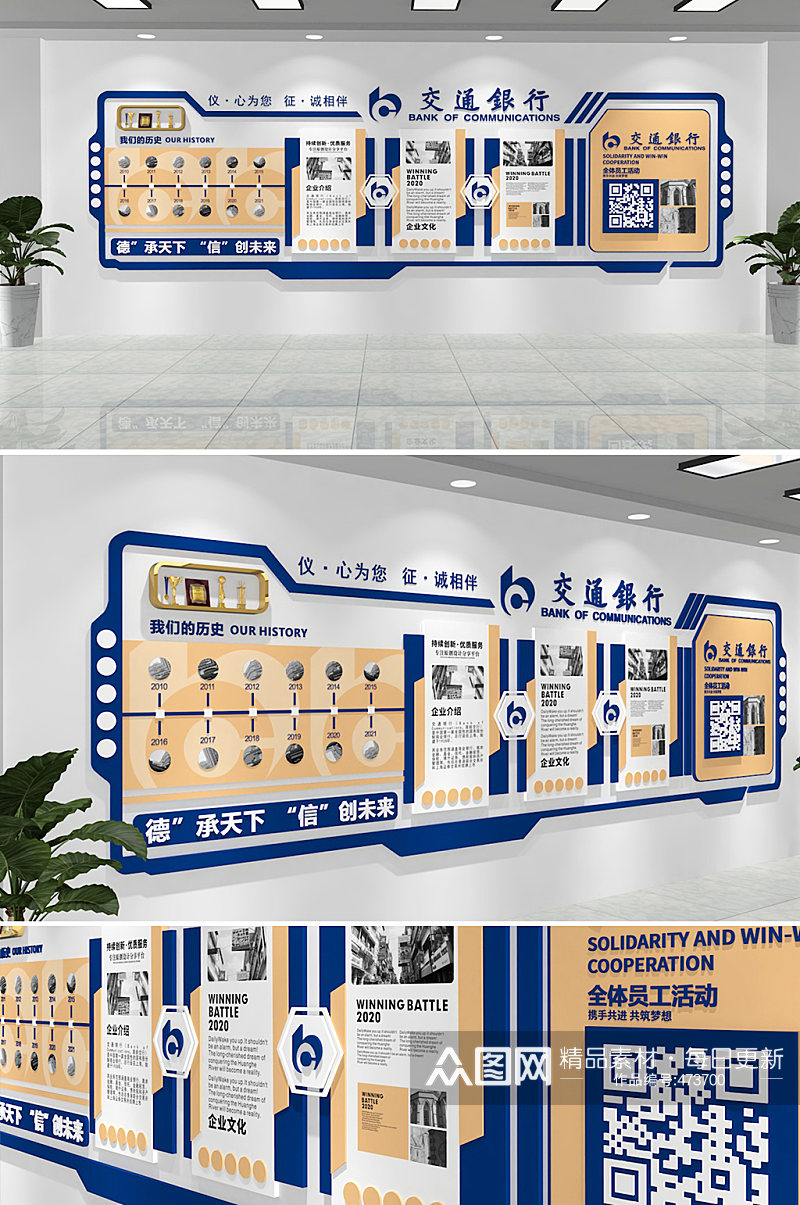 蓝黄简约创意交通银行合规文化墙企业文化墙素材