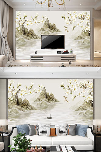 中式沙发电视背景墙装饰画