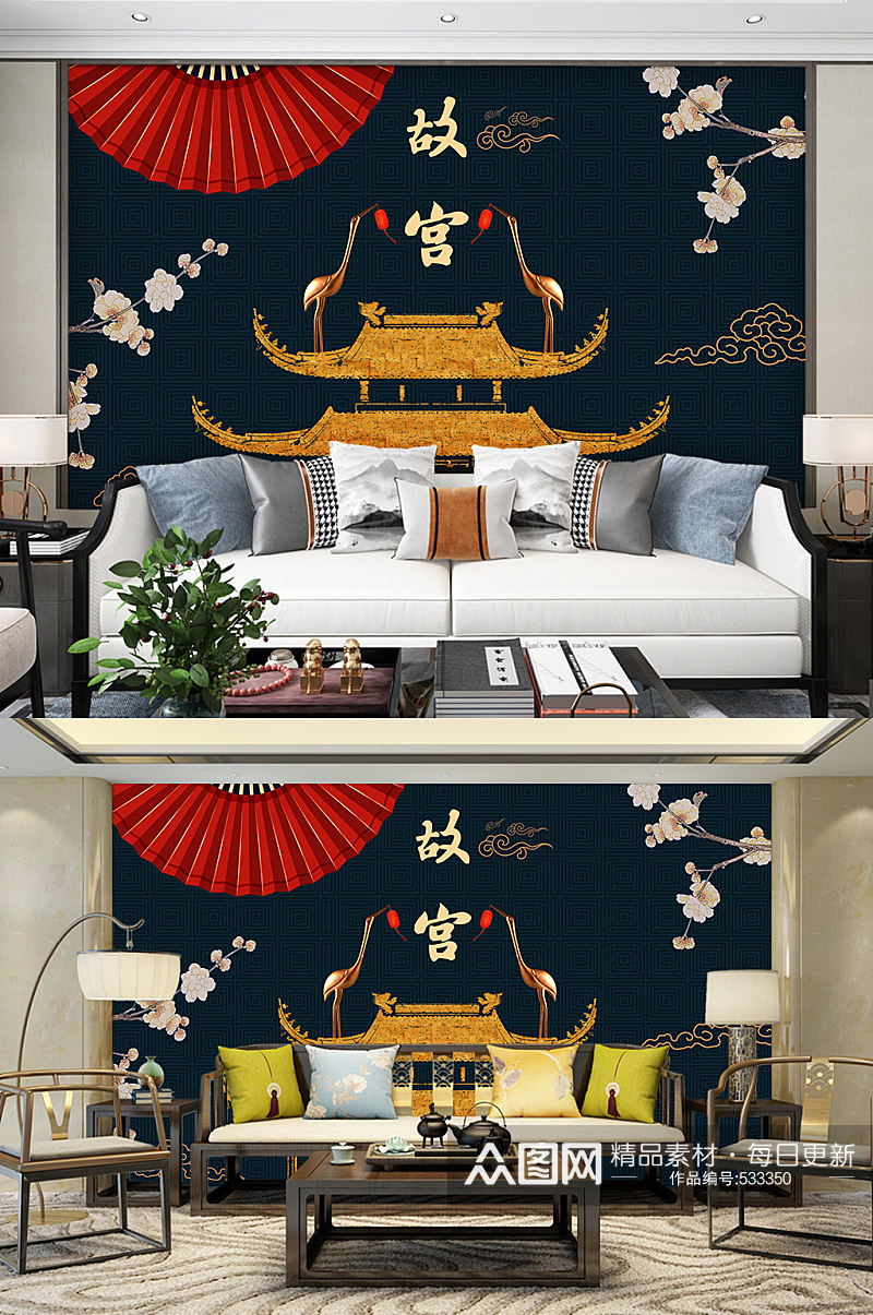 古典故宫装饰画中国风背景墙素材