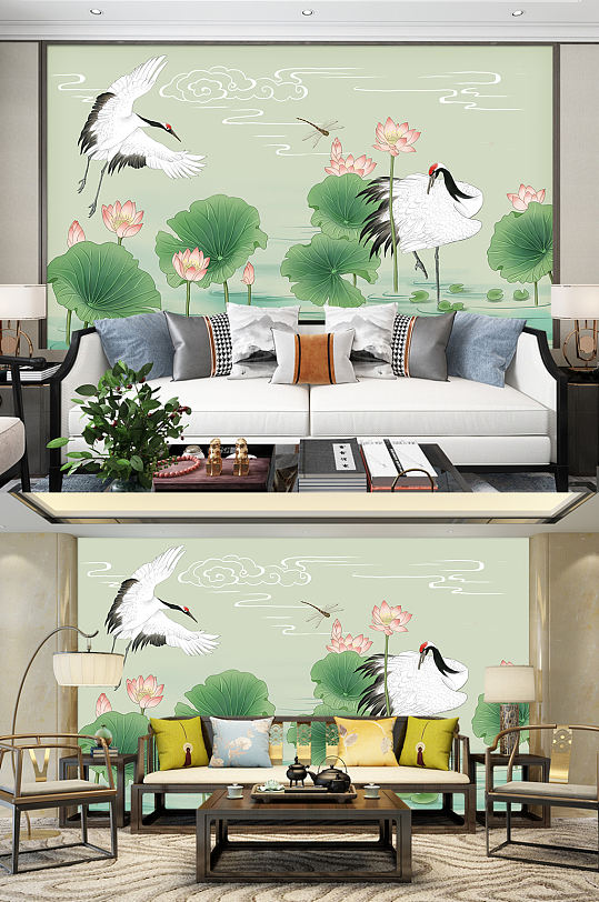 荷花装饰画莲花背景墙-众图网