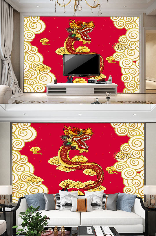中国传统龙电视背景墙祥云装饰画