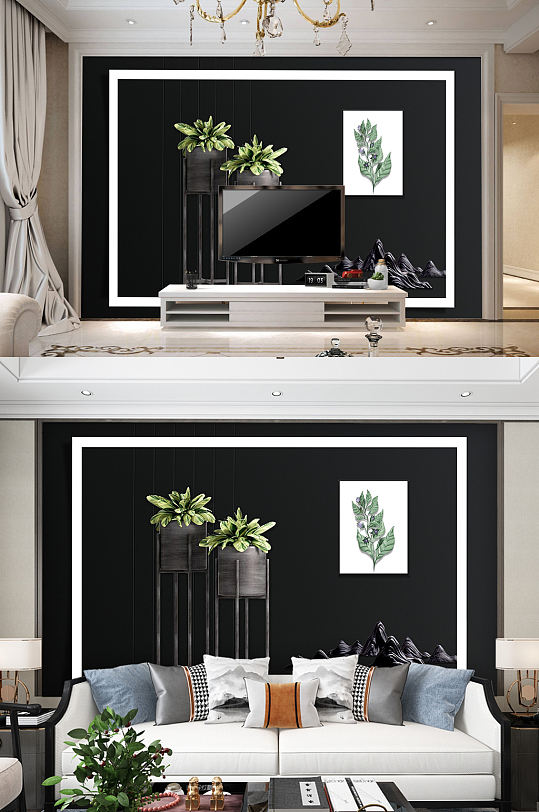 抽象电视背景墙植物装饰画